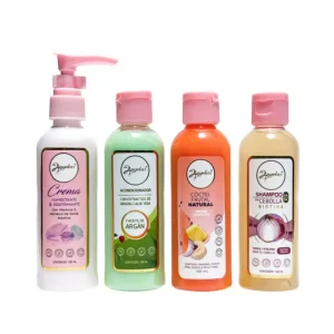 Anyeluz Kit Viajero X4 Crema Humectante, Acondicionador Argan, Coctel de Frutas y Shampoo de Cebolla 100mL